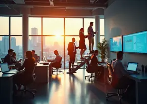 Современный офис с изображением карьерного роста в E-commerce от менеджера до руководителя направления